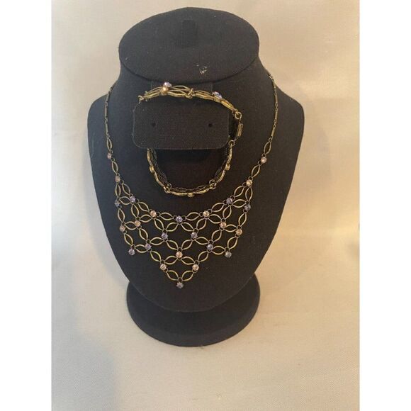 Vintage 1928 open lace bib necklace with matching bracelet - Picture 4 of 8